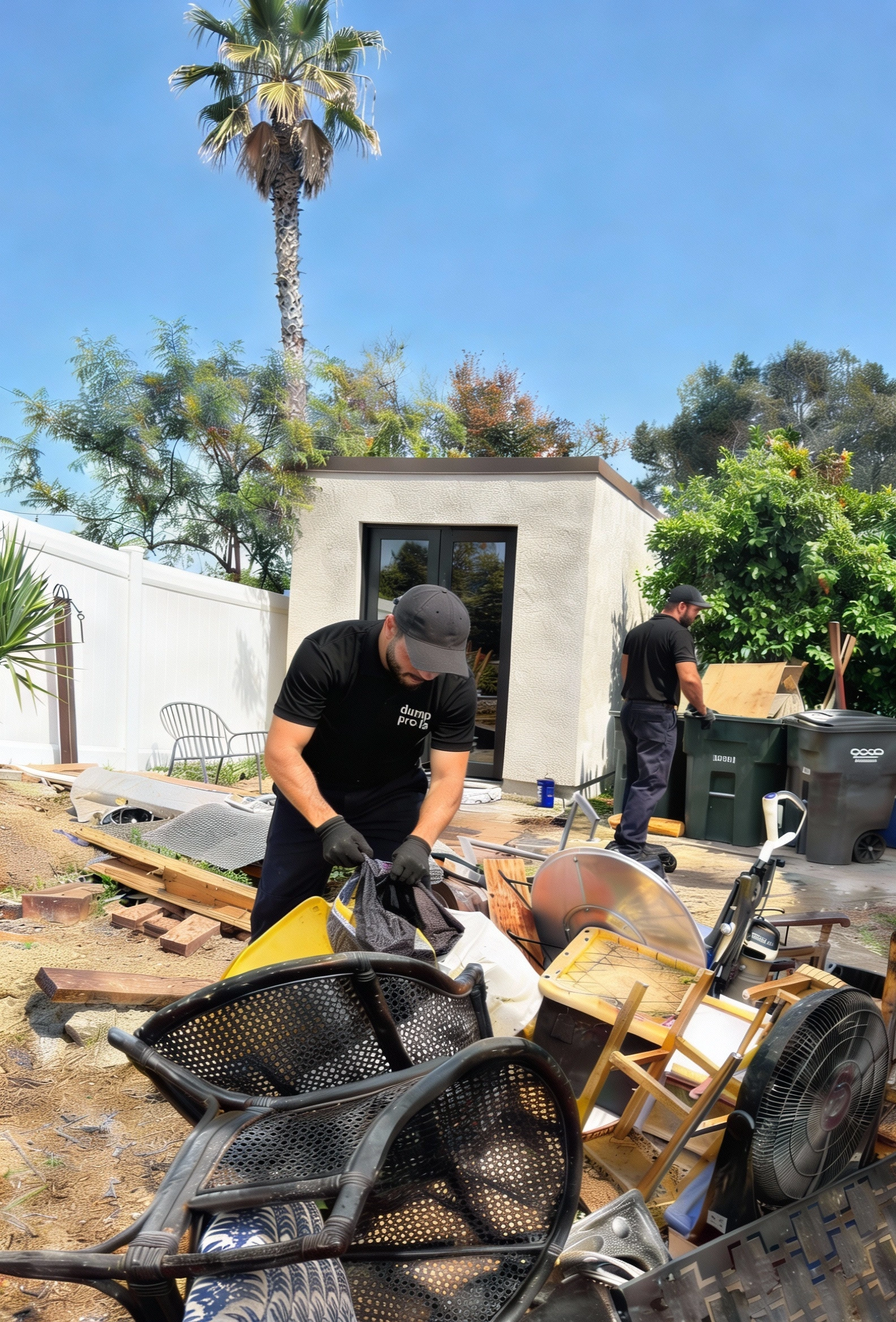 Dump Pro LA crew sorting and hauling junk during a residential cleanout service in Los Angeles