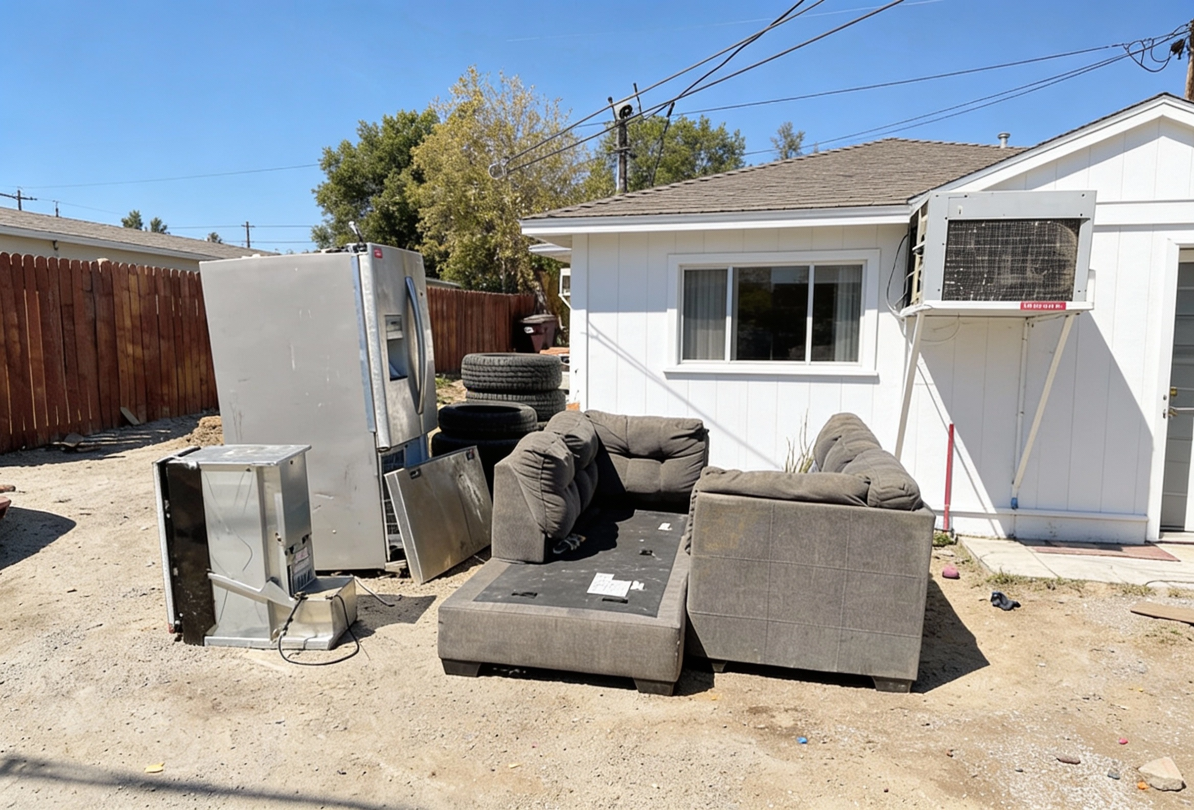 Residential junk including appliances and furniture prepared for pickup by Dump Pro LA in Los Angeles