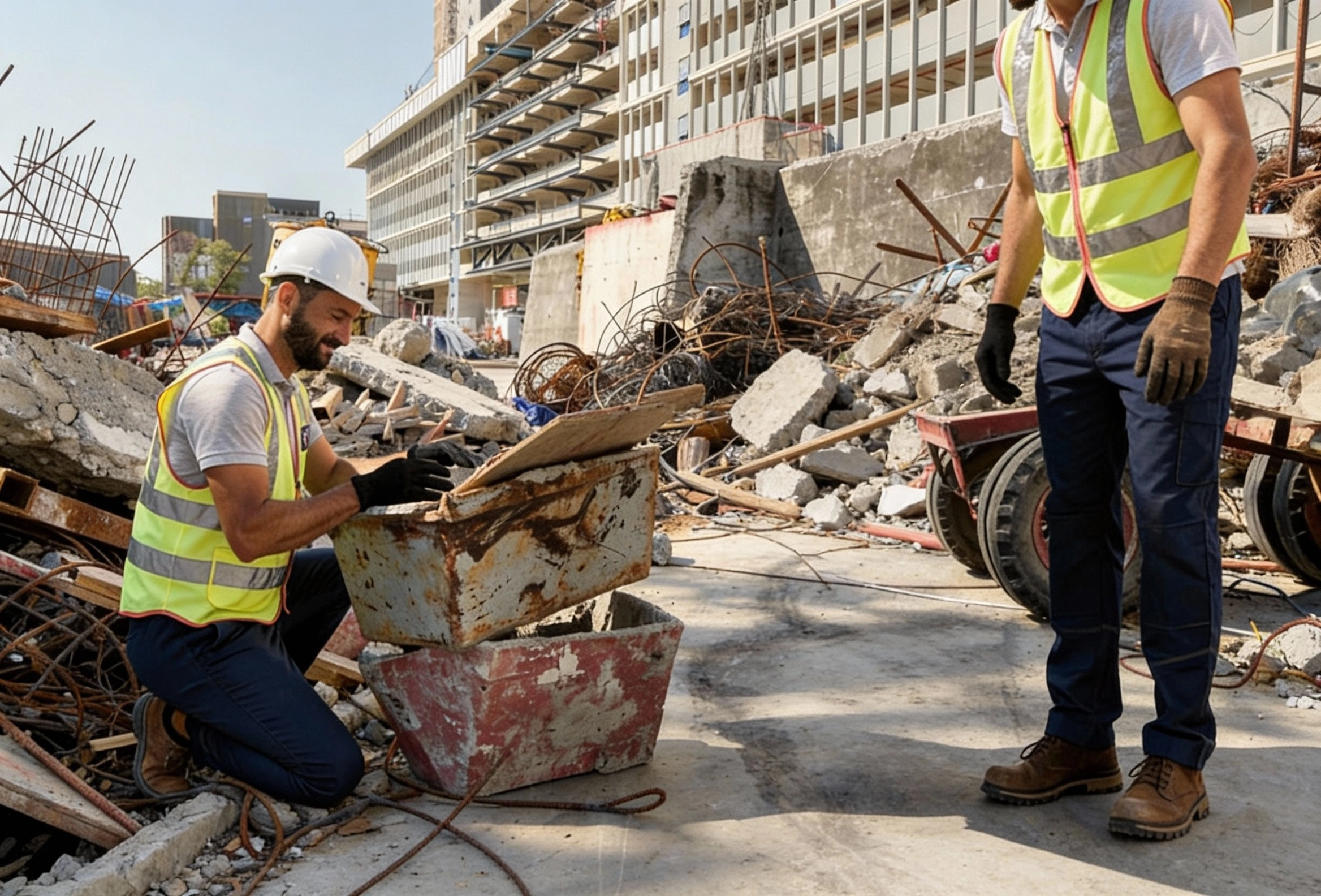 Construction workers sorting debris during professional cleanup by Dump Pro LA in Los Angeles