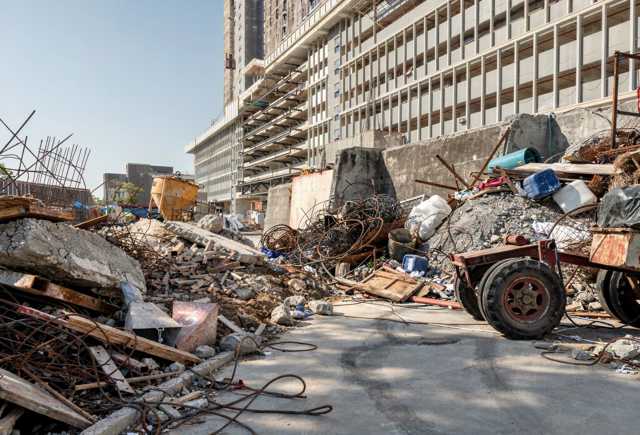 Construction site debris cleanup with concrete and metal waste by Dump Pro LA in Los Angeles
