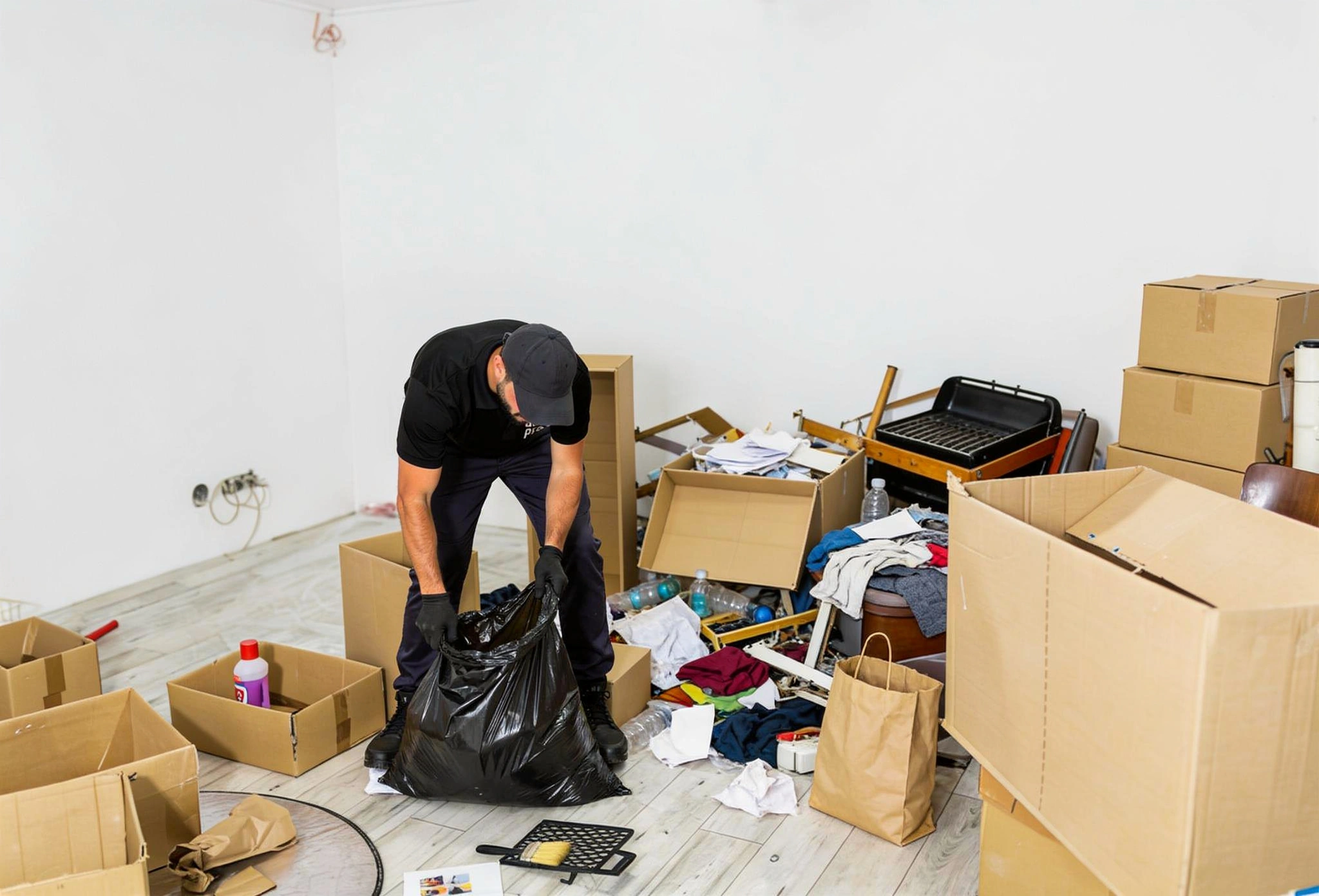 Professional junk cleanup inside a cluttered room during property cleanout by Dump Pro LA in Los Angeles